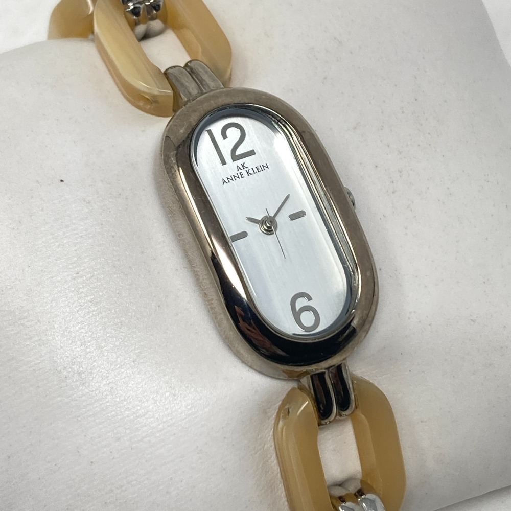 Anne Klein Women's Watch 18mm Silver Tone Resin Patina Oval New Battery SMALL 6"